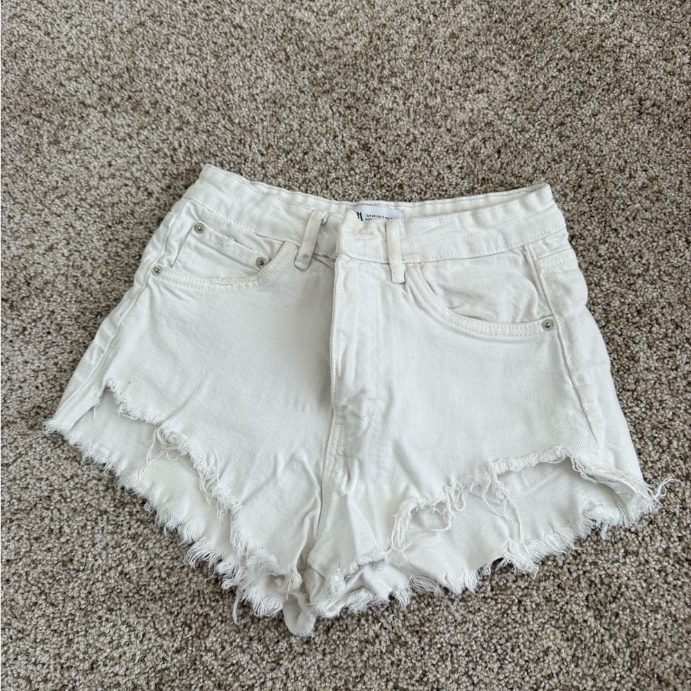 Zara High Waist White Denim Shorts